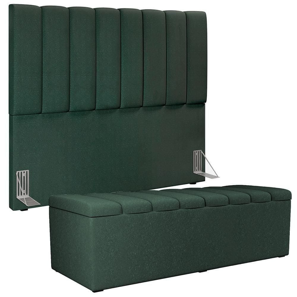 Kit Cabeceira Casal 140 Cm Calçadeira Baú Verde Musgo