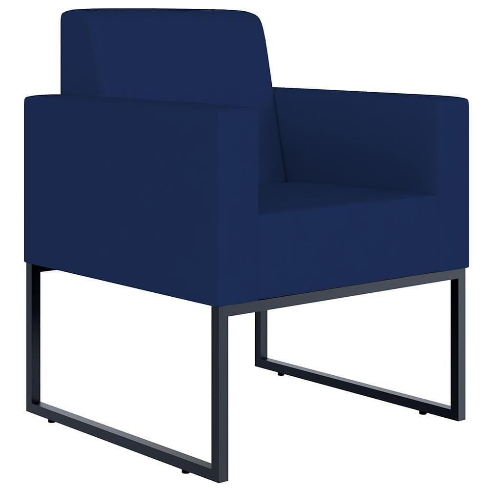 Poltrona Base Fixa De Metal Suede Azul Marinho