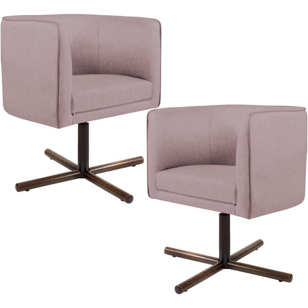 Kit 02 Poltronas Giratória Base X Veludo Rosê C-305