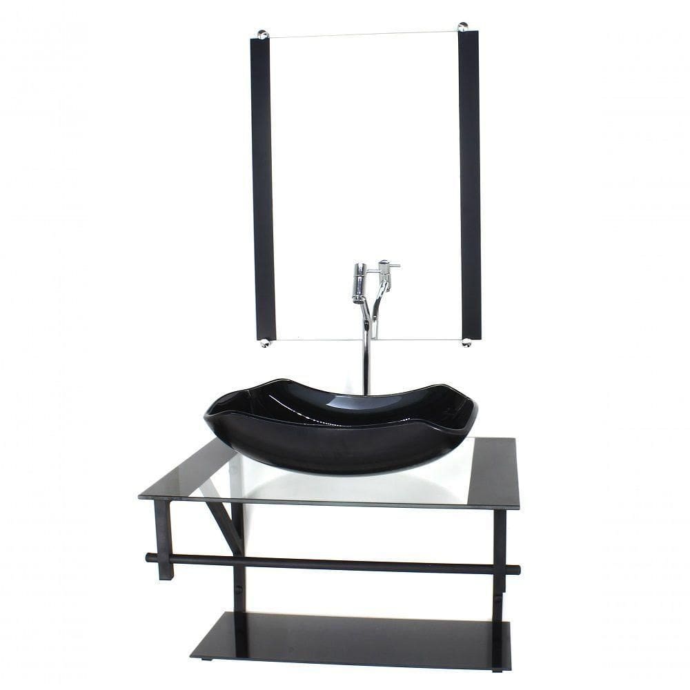 Gabinete De Vidro P/ Banheiro 60cm Cuba Com Torneira Cromada