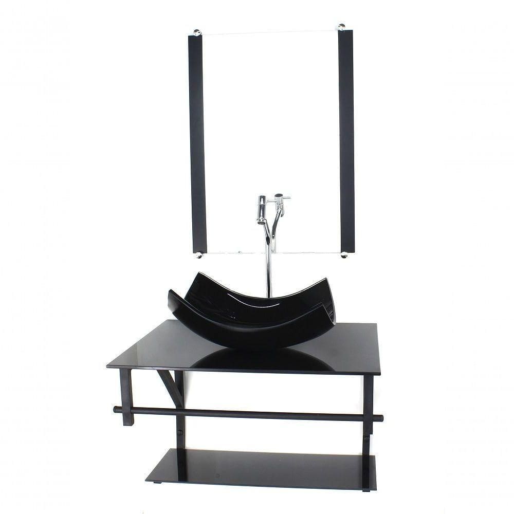 Gabinete De Vidro P/ Banheiro 60cm Cuba Com Torneira Cromada