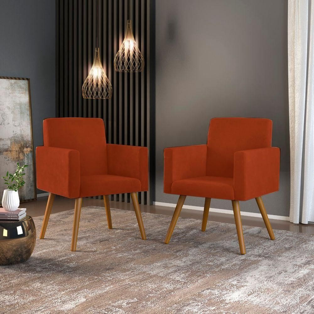 Kit 02 Poltronas Decorativas Cadeira Escritório Terracota