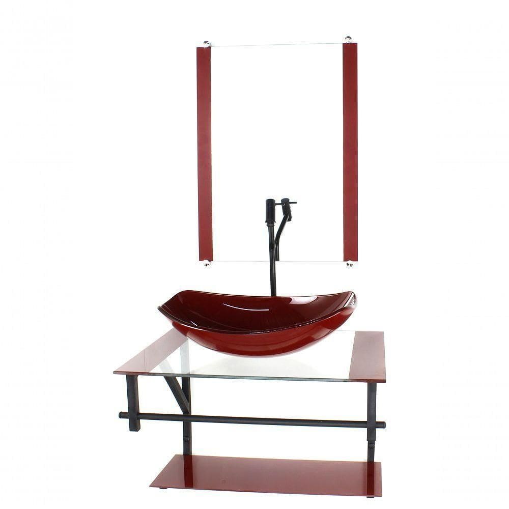 Gabinete De Vidro Para Banheiro 60cm Cuba Com Torneira Preta