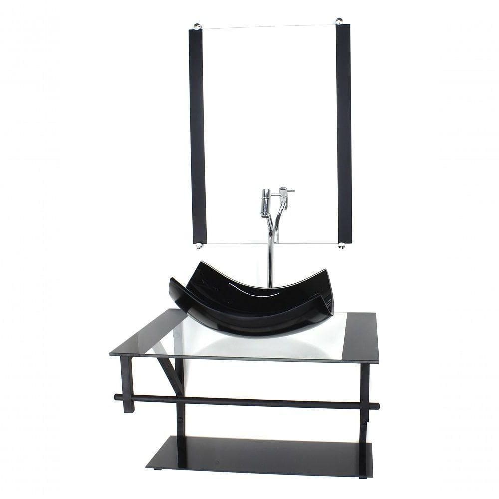 Gabinete De Vidro P/ Banheiro 60cm Cuba Com Torneira Cromada