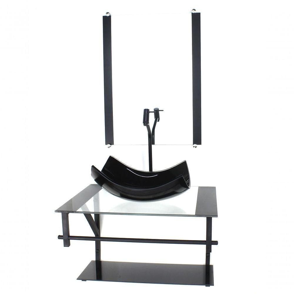 Gabinete De Vidro Para Banheiro 60cm Cuba Retangular Preto