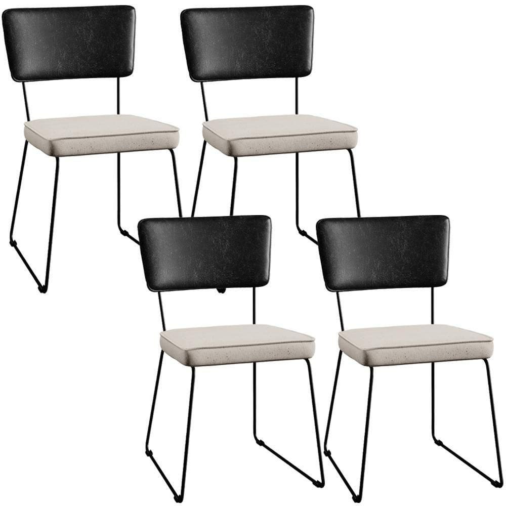 Kit 04 Cadeiras Estofada L02 Couríssimo Preto Linho Cru