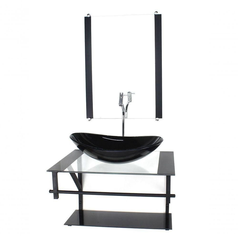Gabinete De Vidro P/ Banheiro 60cm Cuba Com Torneira Cromada