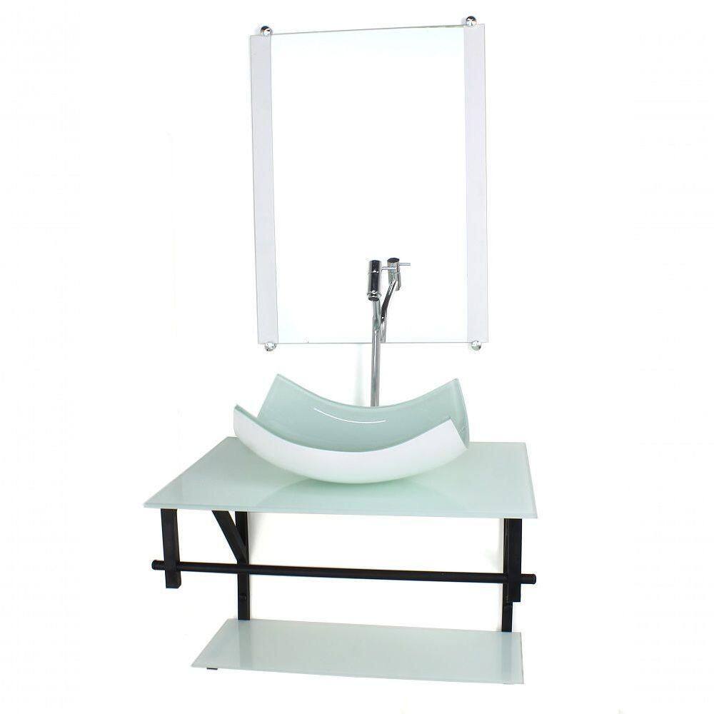 Gabinete De Vidro P/ Banheiro 60cm Cuba Com Torneira Cromada