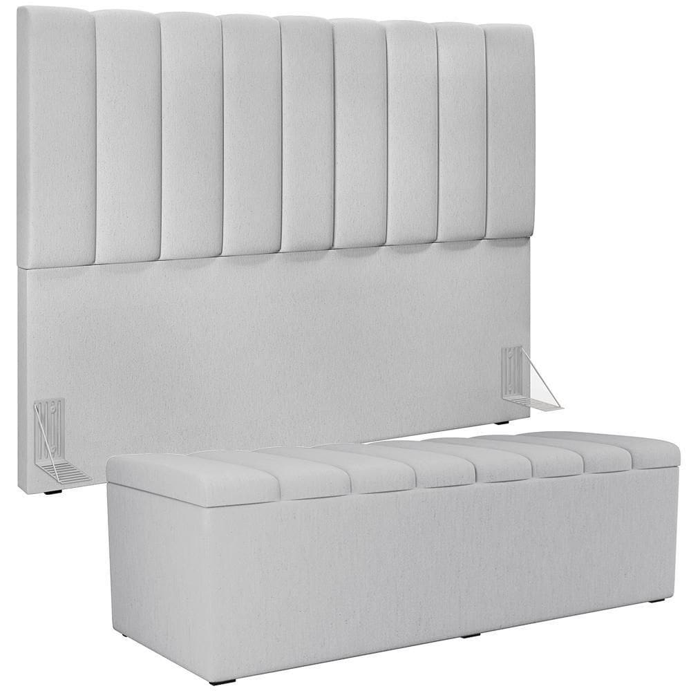 Kit Cabeceira Casal Queen 160cm Com Calçadeira Baú Cinza