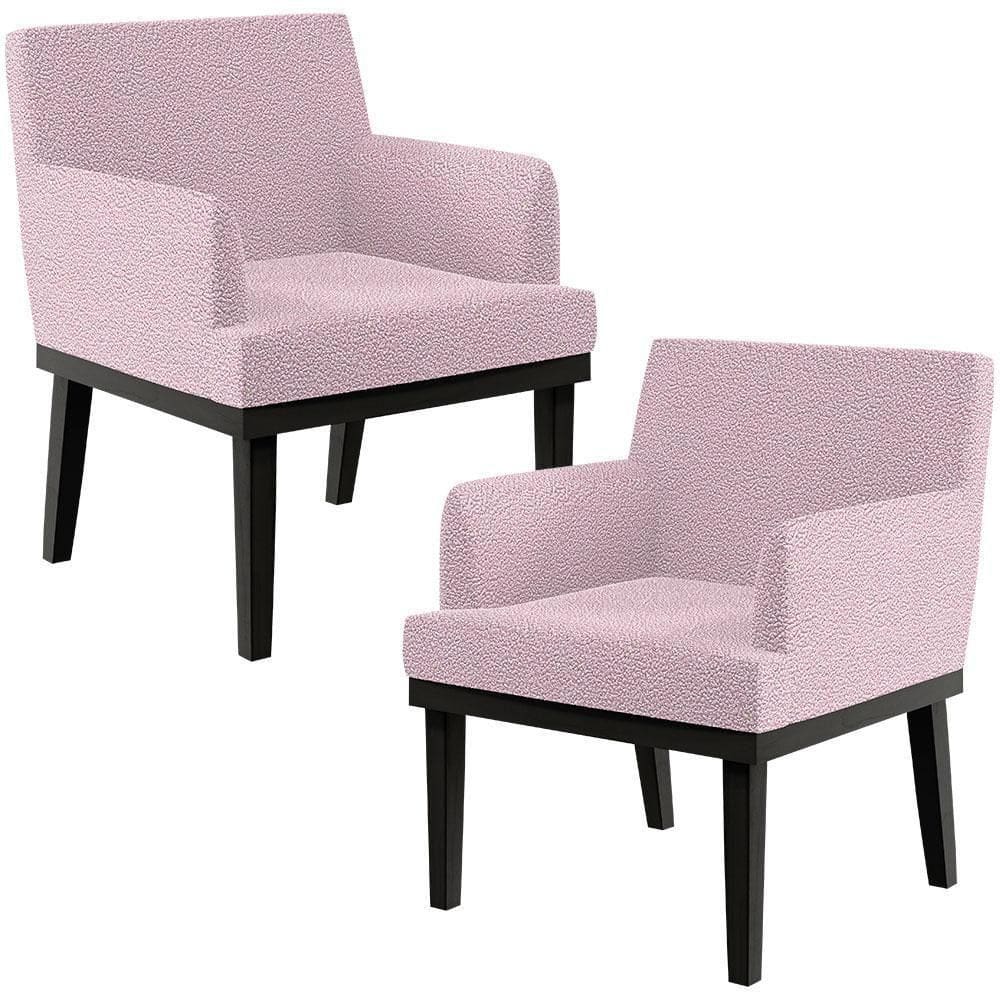 Kit 02 Poltronas Base Preto Beatriz W01 Bouclê Rosê