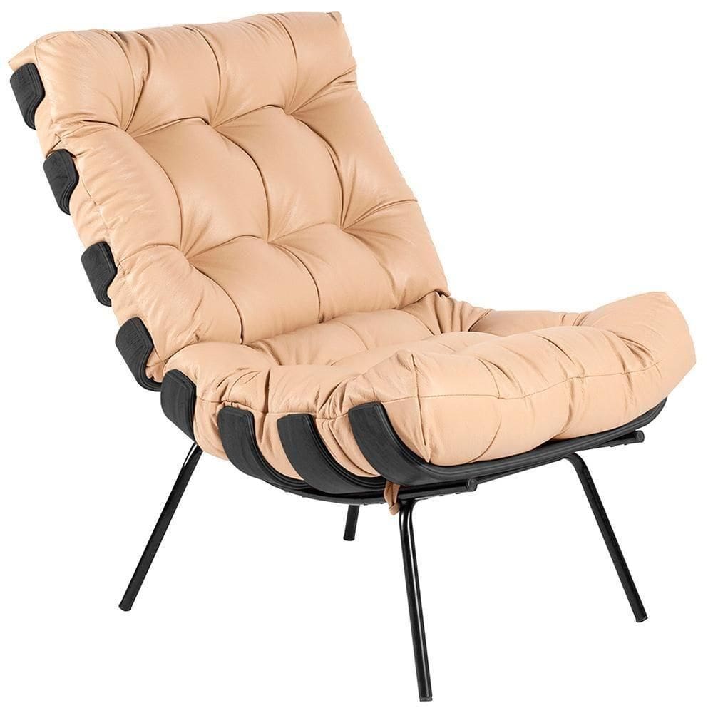 Poltrona Costela Preto L04 Couro Bege