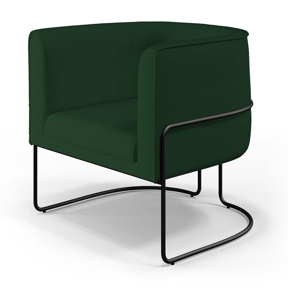 Poltrona Fixa Base De Aço Preto Veludo Verde Musgo C-303