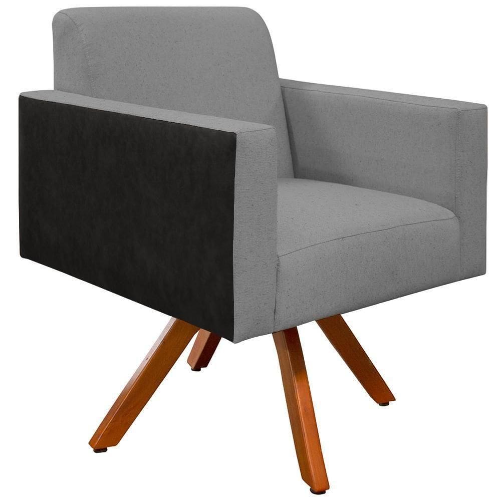 Poltrona Base Giratória De Madeira Cinza Couríssimo Preto