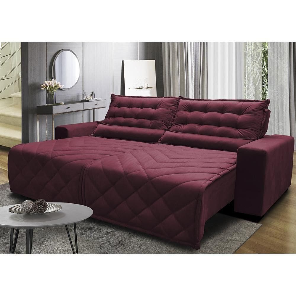 Sofá 2,22m Retrátil E Reclinável Com Molas Cama Inbox Plus Tecido Suede Velusoft Vinho