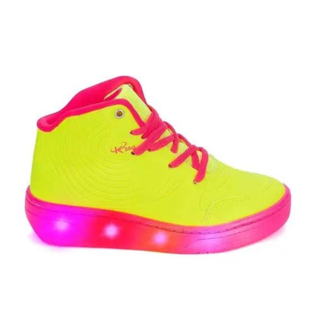 Tênis Kidy Street Star Led Rodinha Infantil Amarelo Rosa