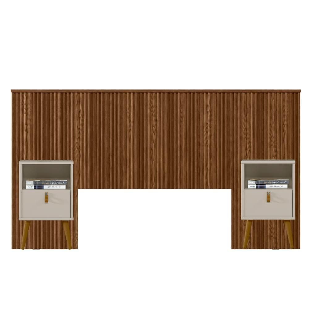 Kit Cabeceira Casal 240cm Com Mesa De Cabeceira Freijó