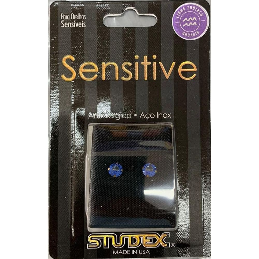 Brinco Studex Sensitive Zodíaco 5Mm Aquário Safira Azul Escu