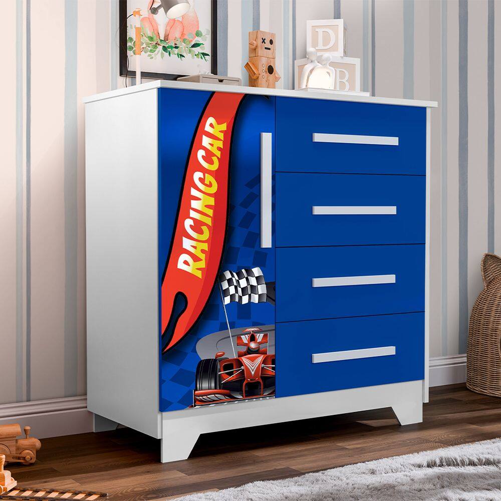 Cômoda Infantil Personagens Carros Mdf - Azul
