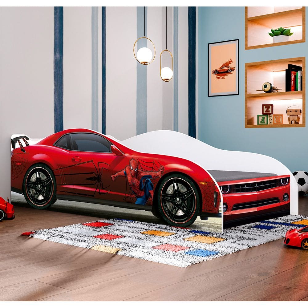 Conjunto Cama Carro Infantil Personagens Mdf Com Colchão - Vermelho