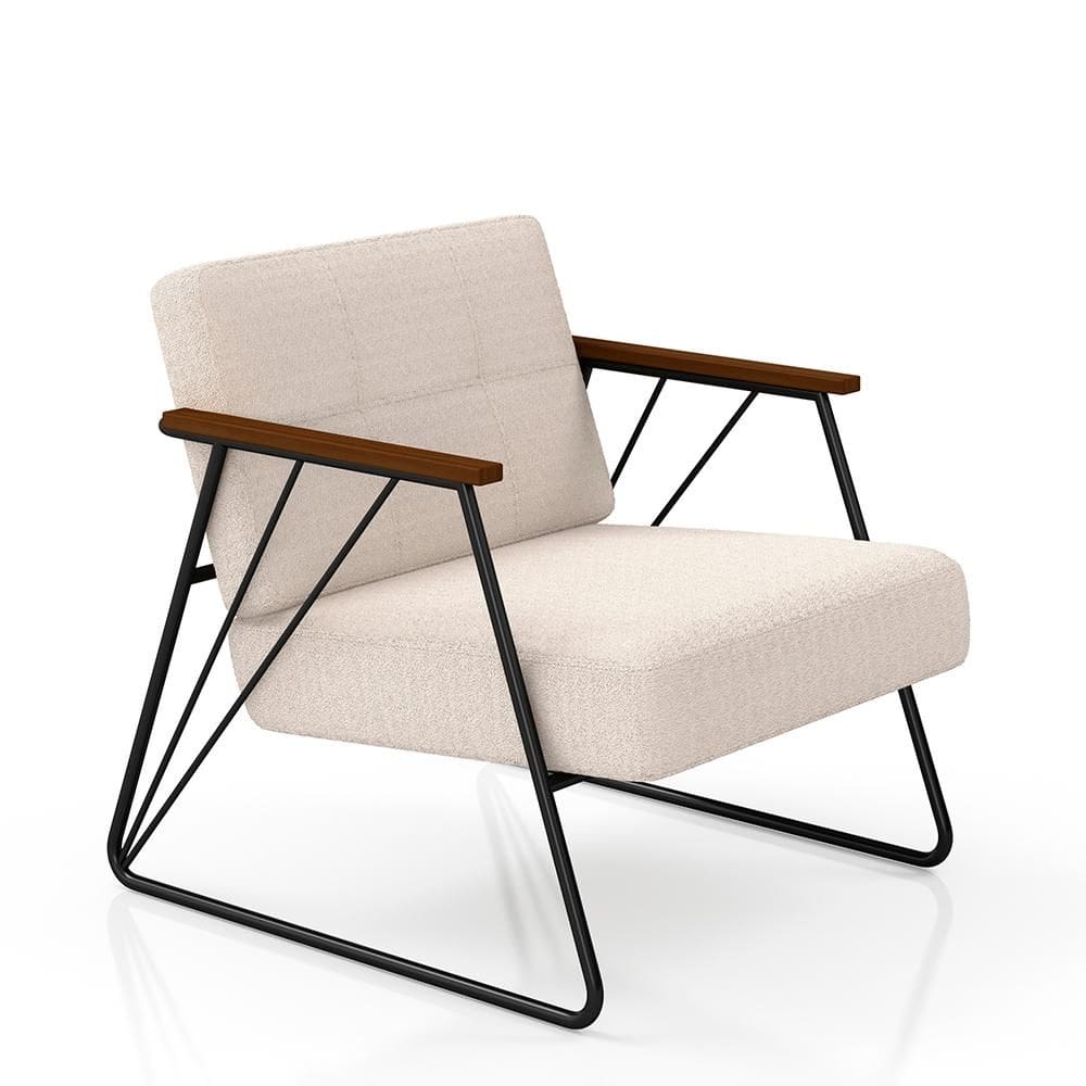 Poltrona Estofada Columbia Estilo Industrial Preto/bouclé Off - M.a