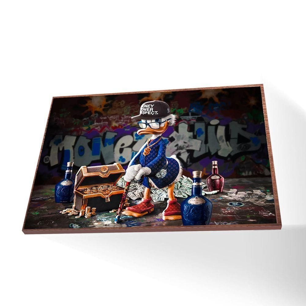 Quadro Tio Patinhas Vinil Sem Vidro Tamanho/moldura 70x50 Caixa Cor Madeira