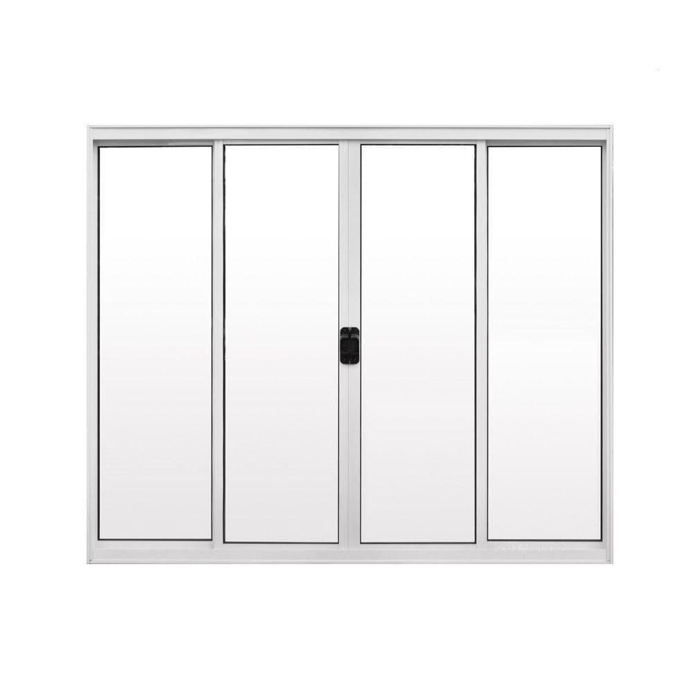 Janela 4 Folhas De Correr S/ Grade 1,00 X 2.00 Alumínio Branco Linha Modular - Hale