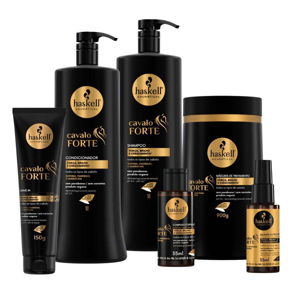 Kit Haskell Cavalo Forte Shampoo Condicionador Litro Máscara 900g Linha Completa