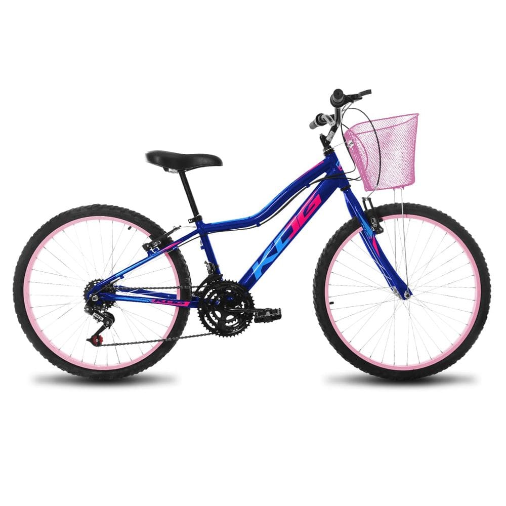 Bike Infantil Feminina Aro 24 KOG Alumínio 18V Cestinha