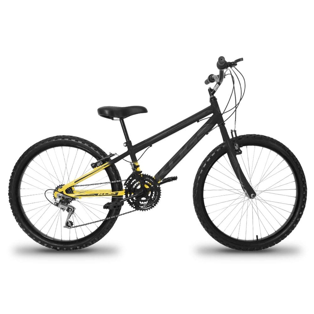 Bicicleta Aro 24 Infantil Infantil KOG Masculina 18 Velocidades 3x6 Marcha Para Meninos Amarelo Degrade Preto