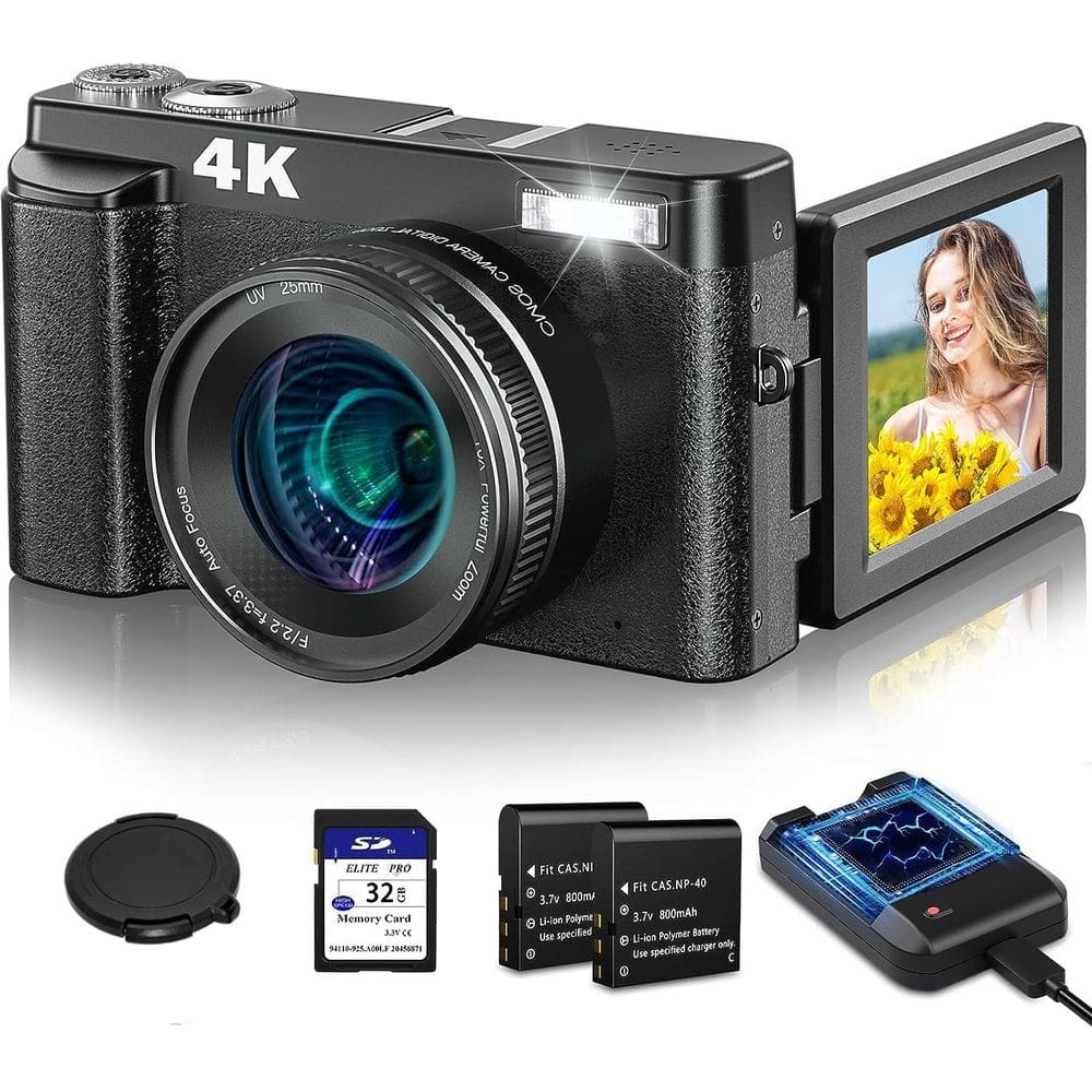 Câmera digital AiTechny 4K 48MP com foco automático, zoom 16X, 180° F