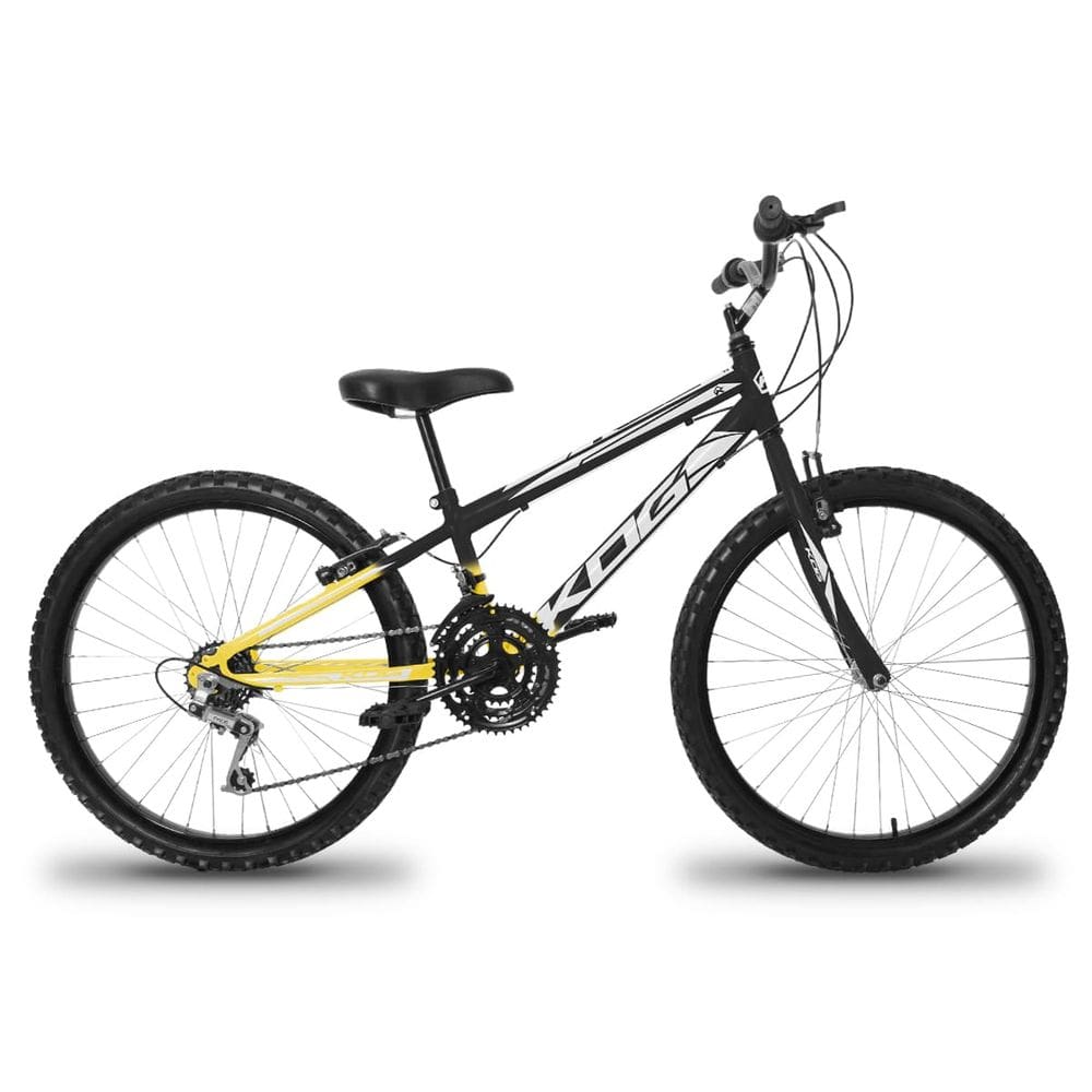 Bicicleta Aro 24 Infantil Infantil KOG Masculina 18 Velocidades 3x6 Marcha Para Meninos Amarelo Degrade Branco