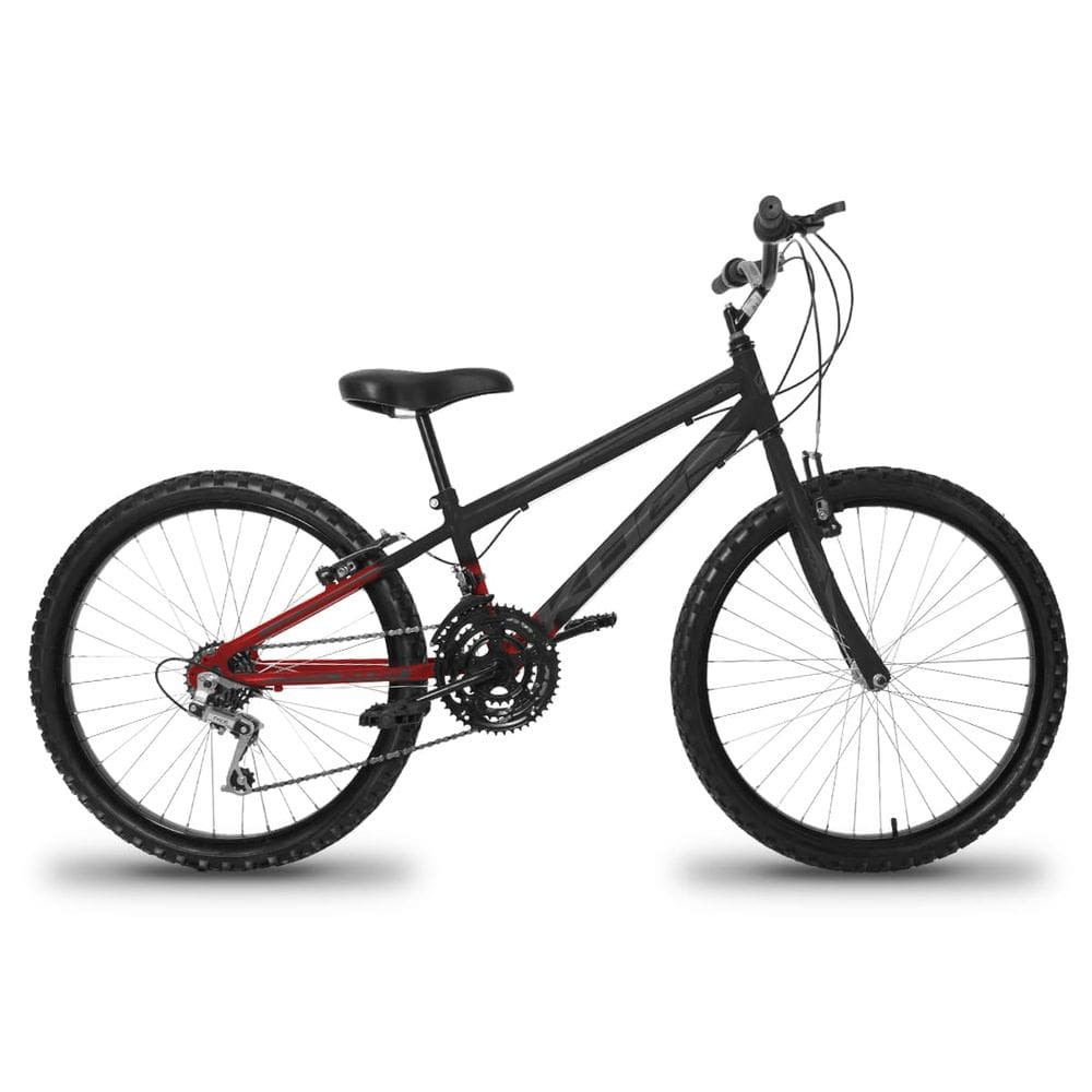 Bicicleta Aro 24 Infantil Infantil KOG Masculina 18 Velocidades 3x6 Marcha Para Meninos Vermelho Cereja Degrade Preto