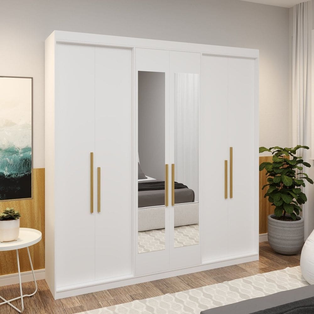 Guarda Roupa Casal 6 Portas Lugano com Espelho Branco