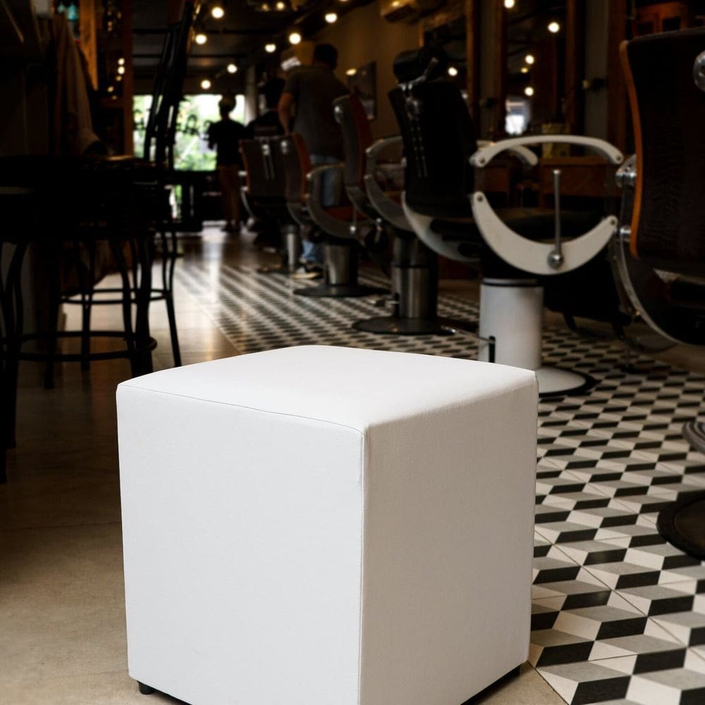 Puff Studio 40x40x40 Cm Courino sem Rodizios Branco