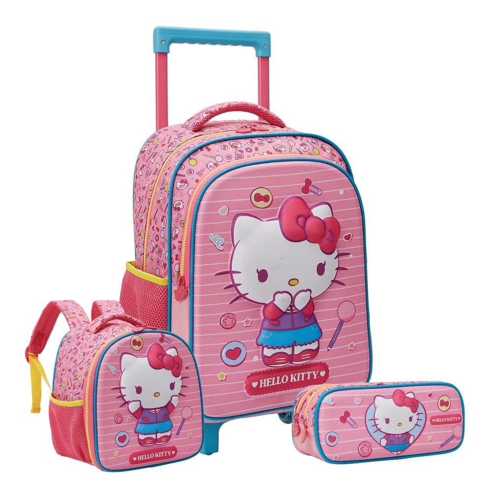 Kit Mochila Rodas 16" Hello Kitty Lancheira E Estojo Escolar