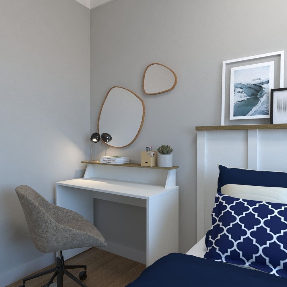 Mesa ou Escrivaninha para Home Office ou Escritório ou Quarto Branco/Carvalho