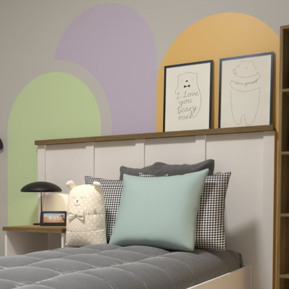 Cabeceira / Painel para Cama Solteiro Mista Yescasa Branco/Carvalho