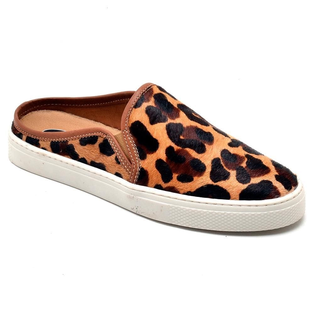 Slip On Feminino Couro Calce Fácil Onça Moderno Casual