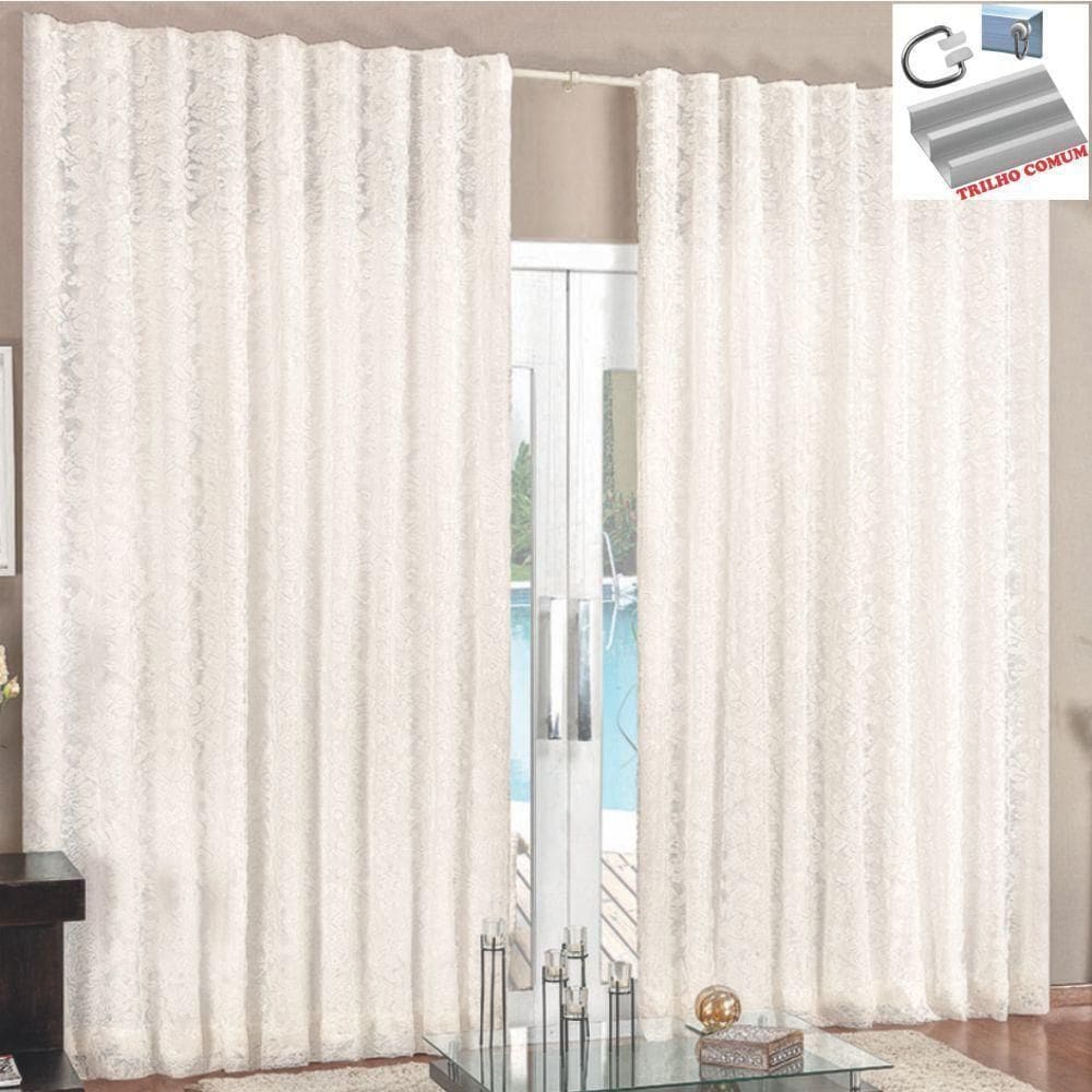 Cortina Rendada Com Forro Voal 2 Metros Para Trilho Comum - Palha