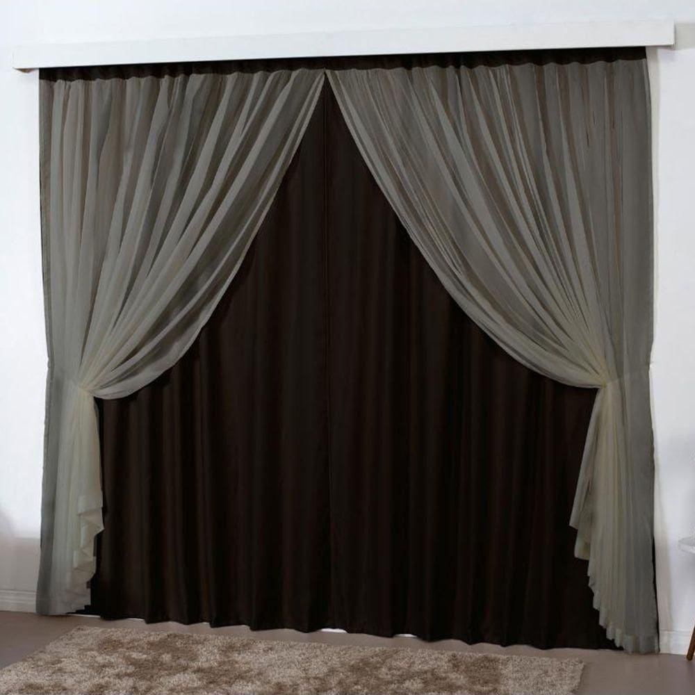 Cortina 2 Mts Sala Quarto Escritório Blackout Voal Trilho Comum - Tabaco