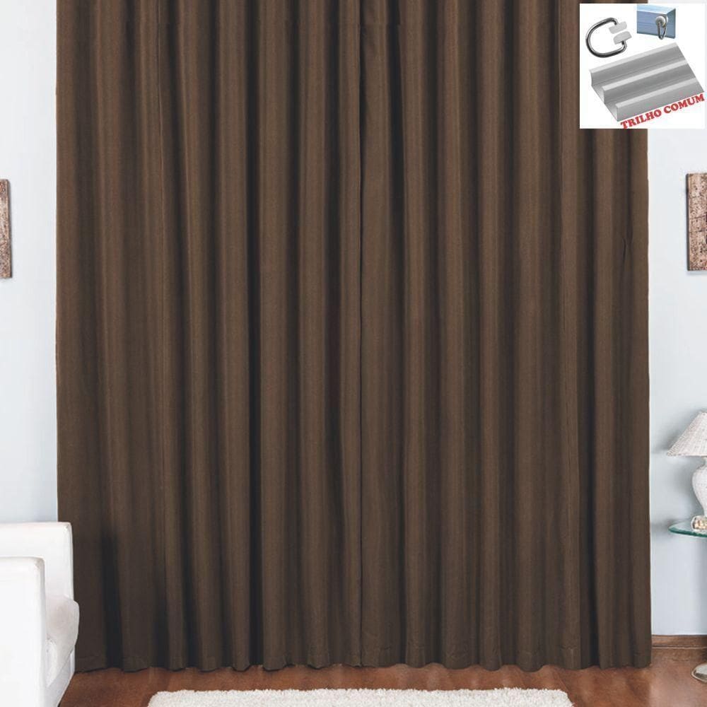 Cortina Pryme 4 Metros Sala Quarto Em Oxford Para Trilho Comum - Tabaco