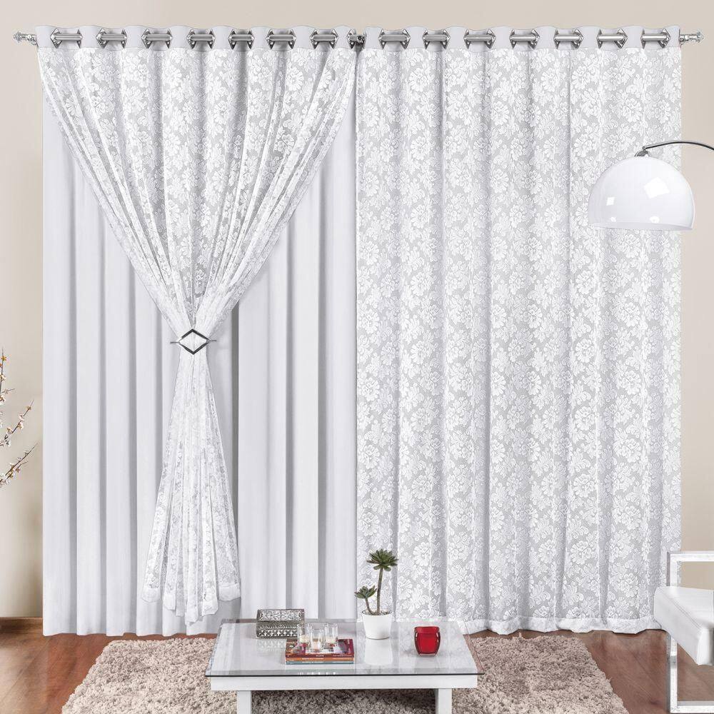 Cortina 2 Mts Sala Quarto Malha Renda Para Trilho Comum Baratissima Branca