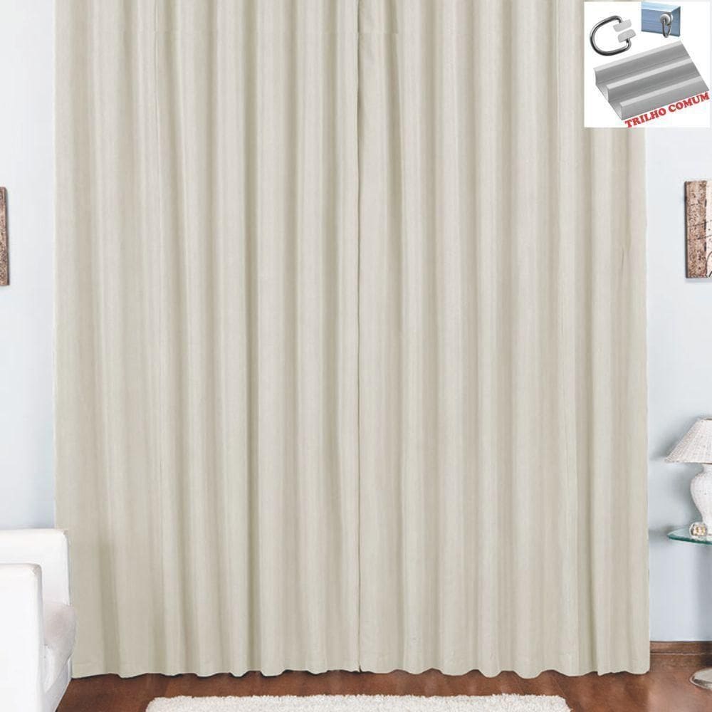 Cortina Pryme 3 Metros Sala Quarto Em Oxford Para Trilho Comum - Palha