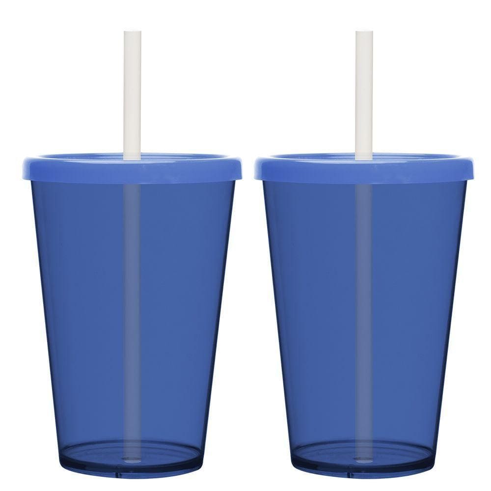 Kit 2 Copos Casal Canudo E Tampa Cinema Filmes 670ml Lisos Cor:azul Marinho