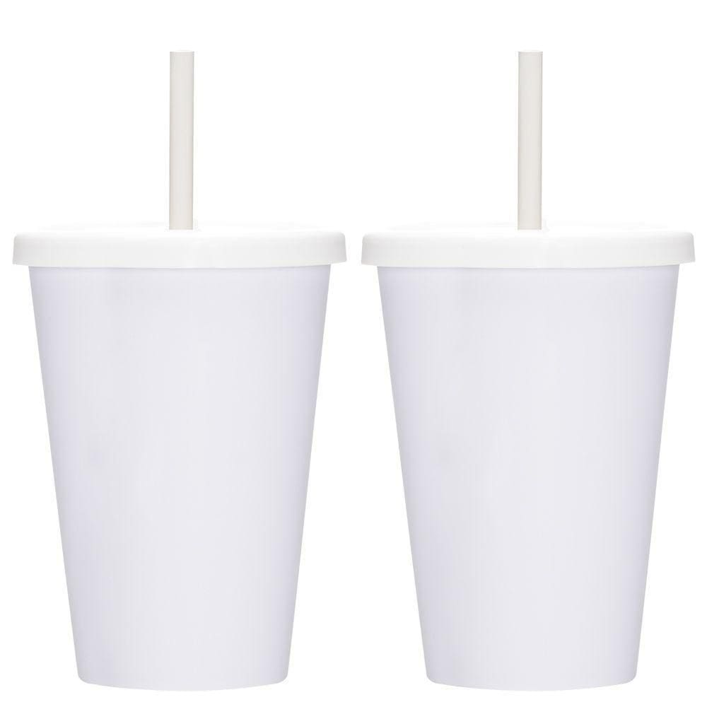 Kit 2 Copos Casal Canudo E Tampa Cinema Filmes 670ml Lisos Cor:branco