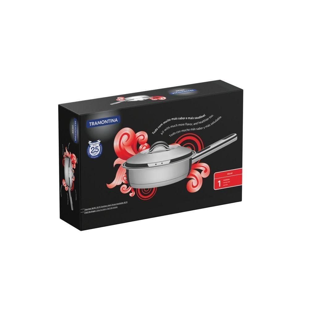 Frigideira Tramontina Solar 20cm 2,1l Em Aço Inox Fundo Triplo Com Tampa E Cabo Tramontina
