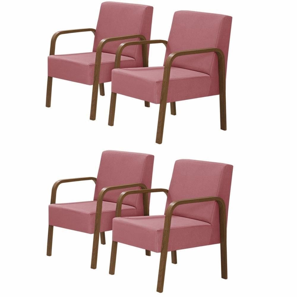 Kit 4 Poltronas Decorativas 1 Lugar Luna Braço Madeira D Salla Suede
