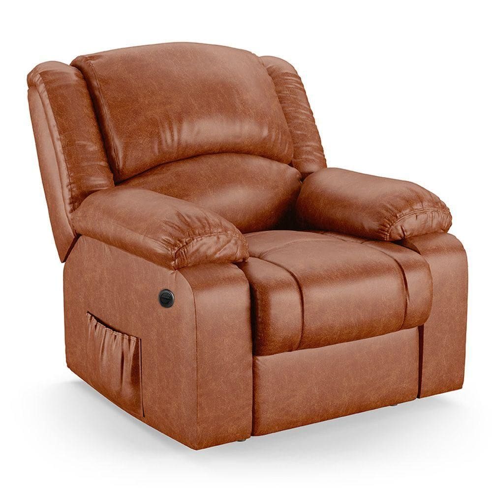 Poltrona Do Papai Reclinável Melim Elétrica Led Massagem Pu Brilho Fh1 Caramelo