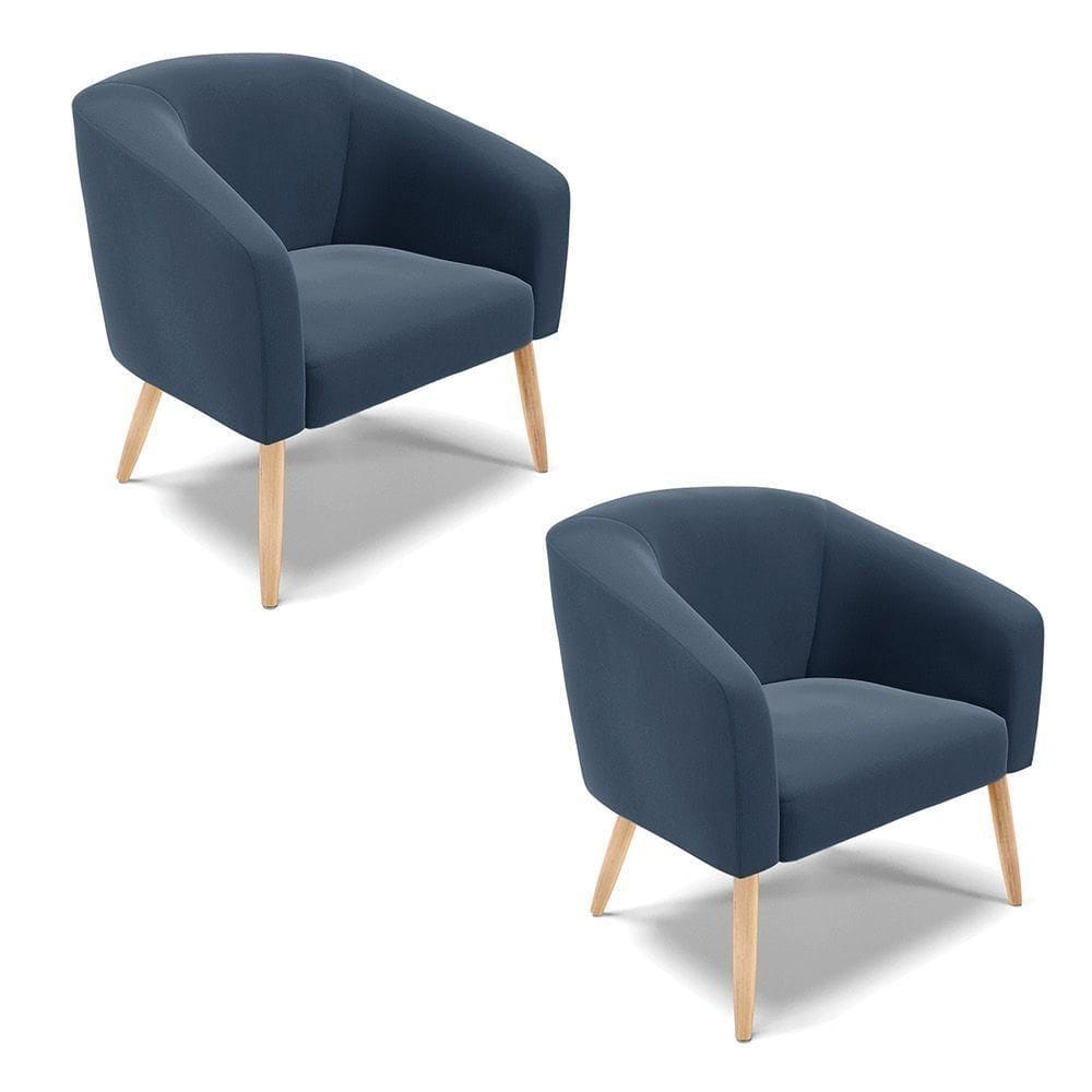 Cadeira Sala De Jantar Pé Palito Natural Kit 2 Stella Suede D03 - D\`rossi Cor Azul Marinho