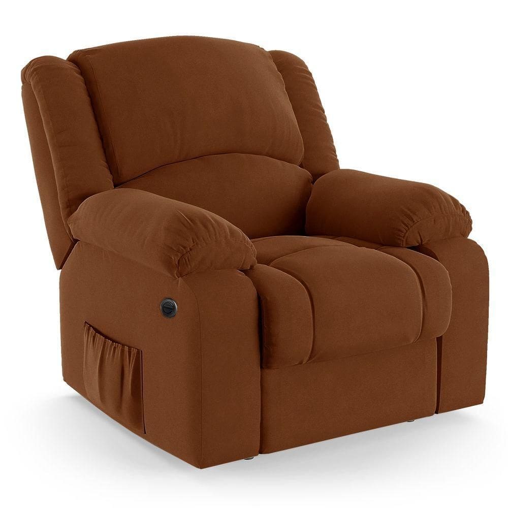 Poltrona Do Papai Reclinável Melim Elétrica Led Massagem Veludo Fh1 Terracota